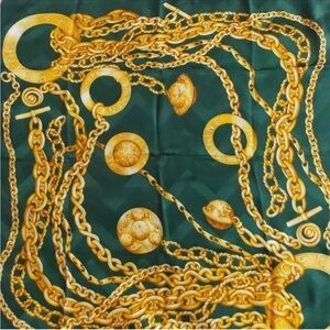 CÉLINE PARIS Hand-Rolled Silk Scarf in Emerald Green and Gold